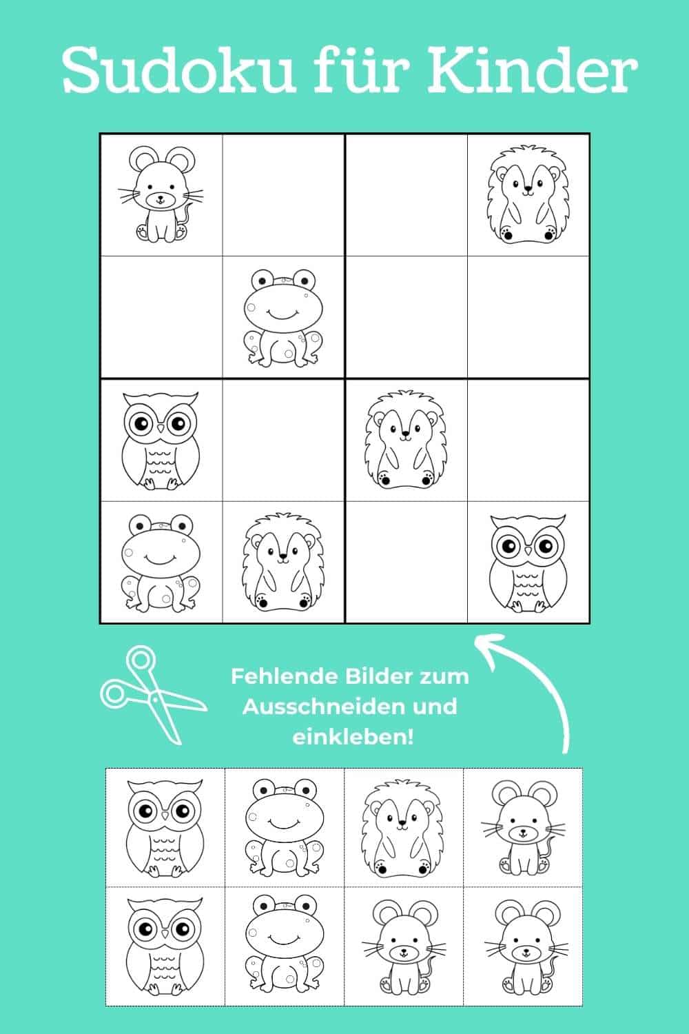 Sudokus für Kinder mit niedlichen Tierbildern zum Ausdrucken